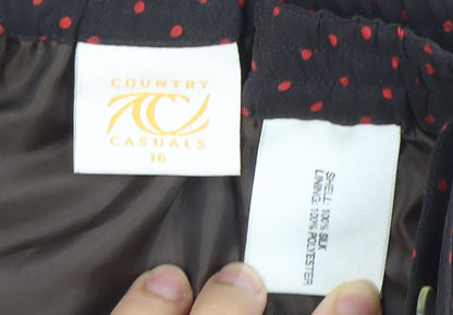 Country Casuals Women Black Silk Polka Dot Midi Skirt Size 16