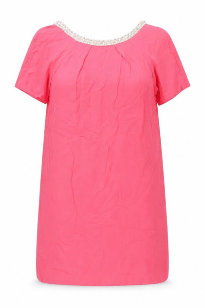 Monsoon Women's Pink Beaded Neck Short Sleeve Shift Dress Size 14