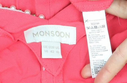 Monsoon Women's Pink Beaded Neck Short Sleeve Shift Dress Size 14