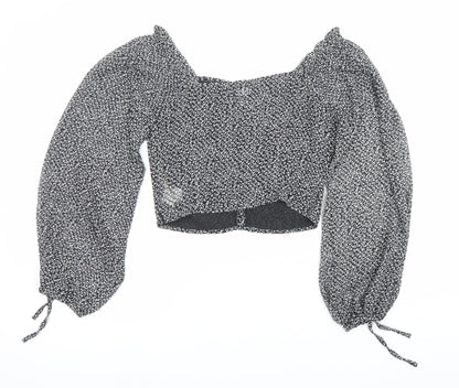 Womens UK Size 8 Boohoo Black Cropped Blouse