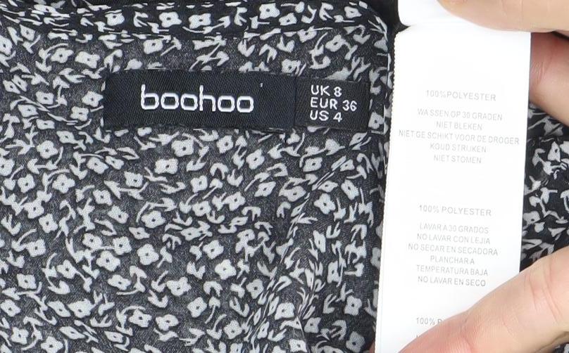 Womens UK Size 8 Boohoo Black Cropped Blouse