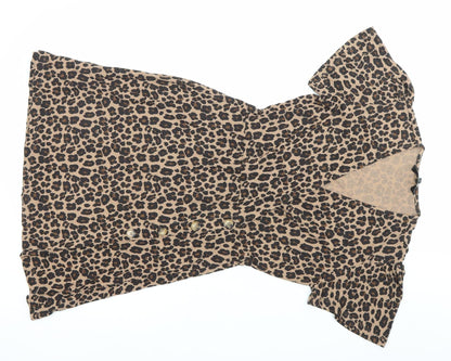 Next Womens Brown Leopard Print Shirt Dress Size 10 Viscose