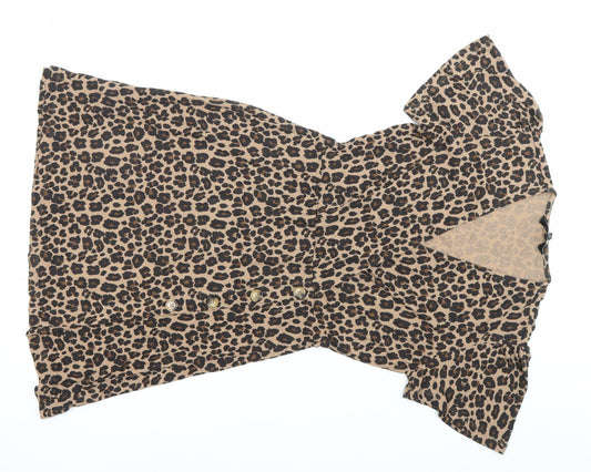 Next Womens Brown Leopard Print Shirt Dress Size 10 Viscose