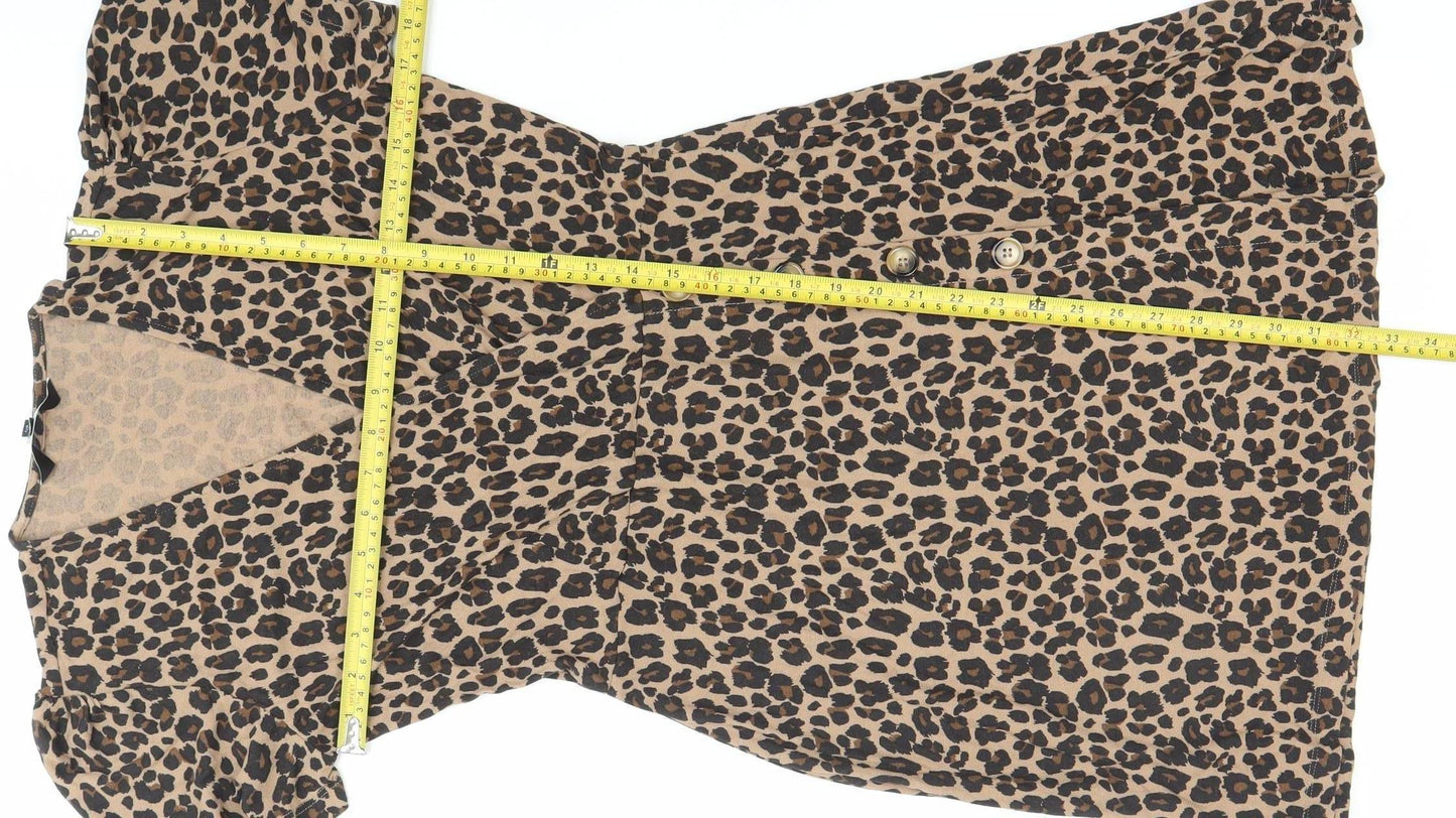 Next Womens Brown Leopard Print Shirt Dress Size 10 Viscose