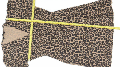 Next Womens Brown Leopard Print Shirt Dress Size 10 Viscose