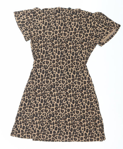 Next Womens Brown Leopard Print Shirt Dress Size 10 Viscose