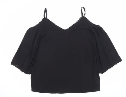 Womens UK Size S Wallis Black Cold Shoulder Blouse