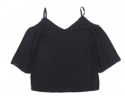 Womens UK Size S Wallis Black Cold Shoulder Blouse