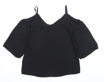Womens UK Size S Wallis Black Cold Shoulder Blouse