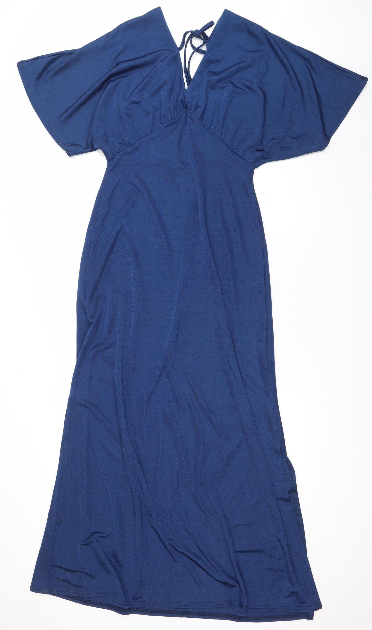 Oasis Women Blue Midi Wrap Dress M V-Neck Short Sleeve