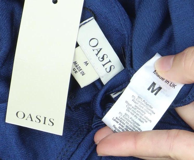 Oasis Women Blue Midi Wrap Dress M V-Neck Short Sleeve