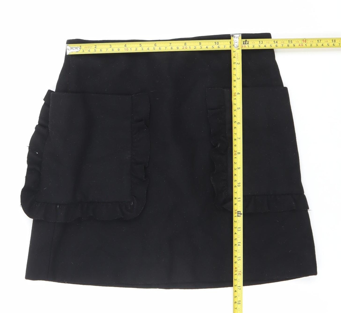 COS Women Black Wool Blend Ruffle Pocket Mini Skirt Size 12