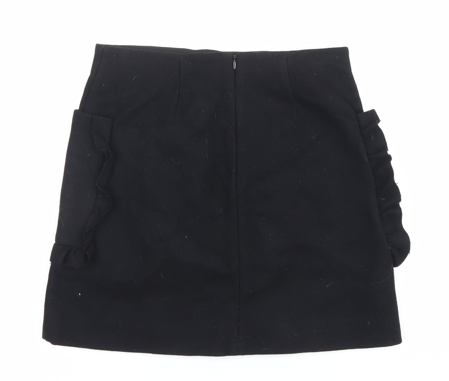 COS Women Black Wool Blend Ruffle Pocket Mini Skirt Size 12