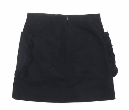 COS Women Black Wool Blend Ruffle Pocket Mini Skirt Size 12