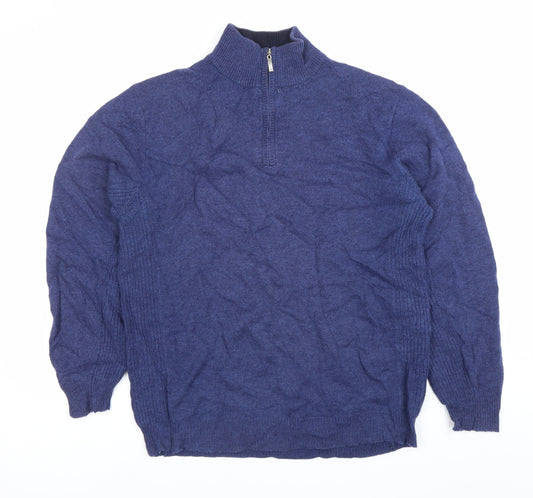Austin Reed Men’s Blue Wool Mock Neck 1/2 Zip Jumper Size M