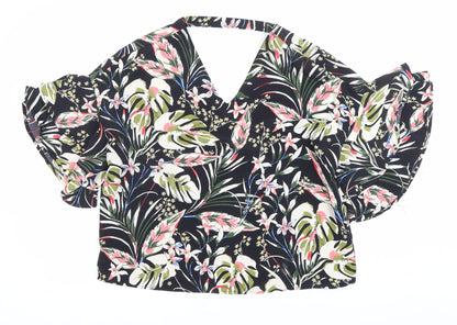 Blue Vanilla Womens Multicoloured Floral Wrap Ruffle Blouse Size 10