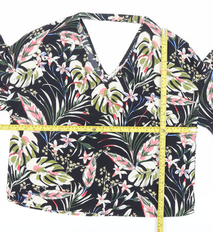 Blue Vanilla Womens Multicoloured Floral Wrap Ruffle Blouse Size 10