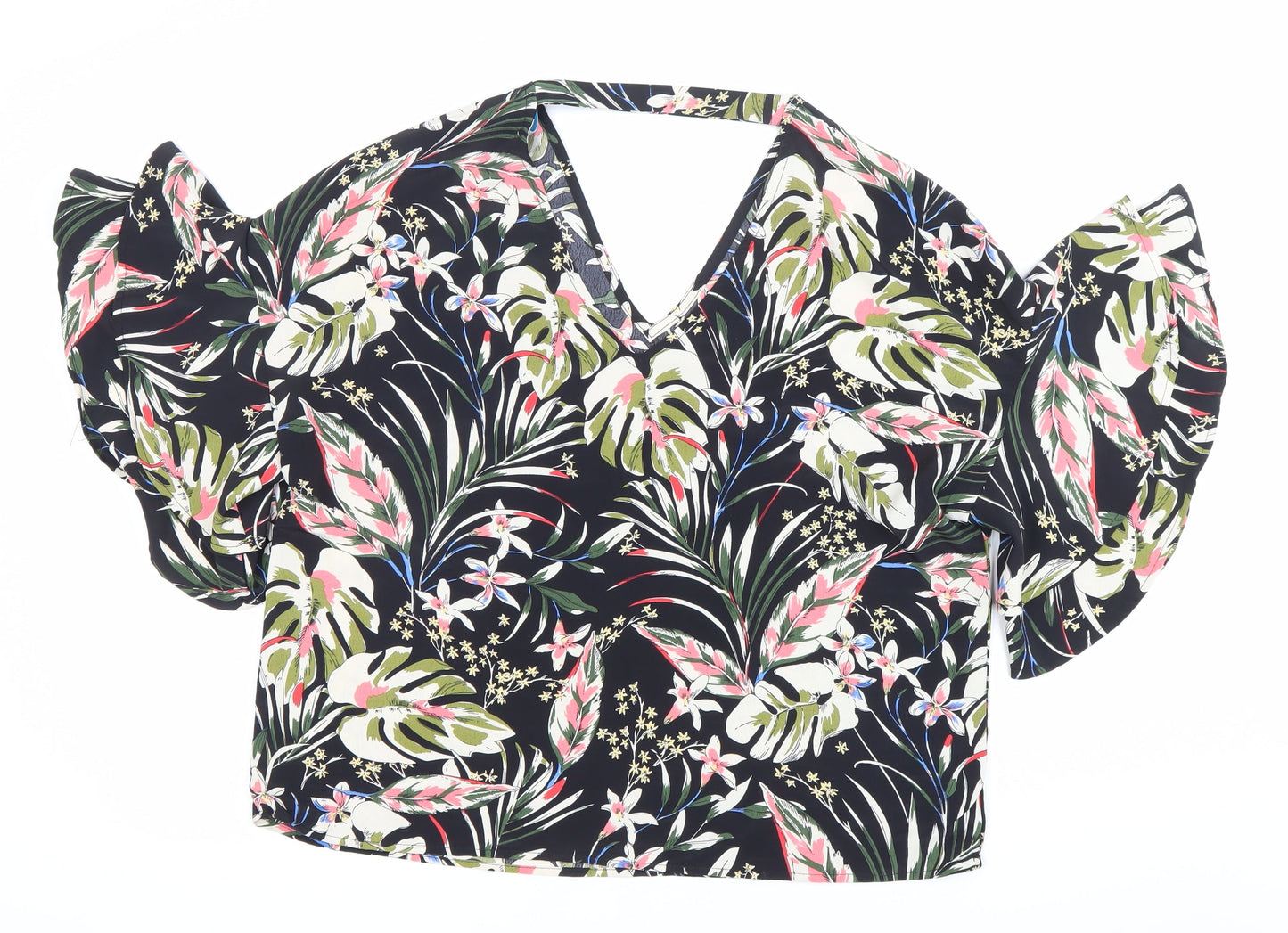 Blue Vanilla Womens Multicoloured Floral Wrap Ruffle Blouse Size 10