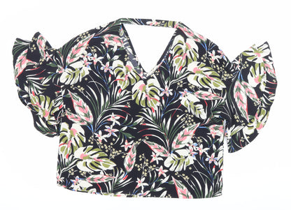 Blue Vanilla Womens Multicoloured Floral Wrap Ruffle Blouse Size 10