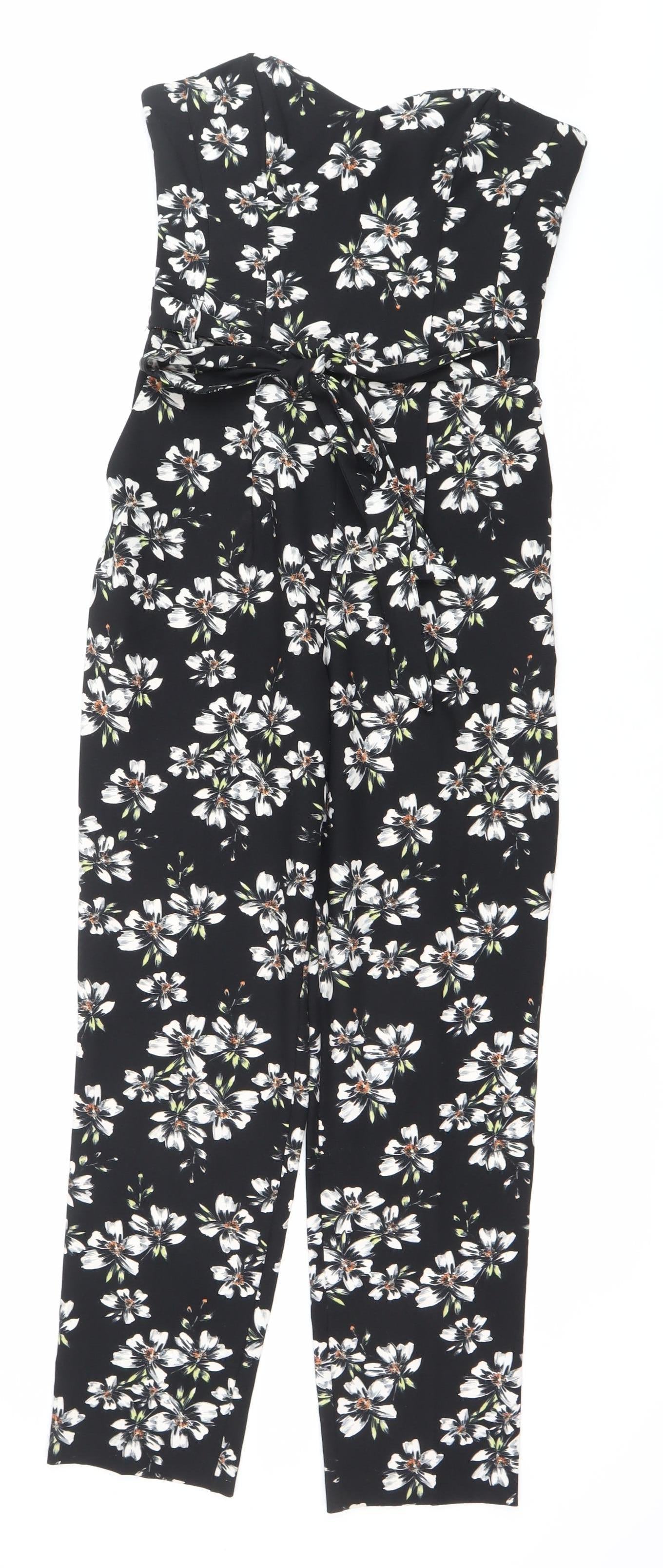 Miss Selfridge Womens Black Floral Sleeveless Jumpsuit Size 8
