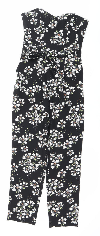 Miss Selfridge Womens Black Floral Sleeveless Jumpsuit Size 8