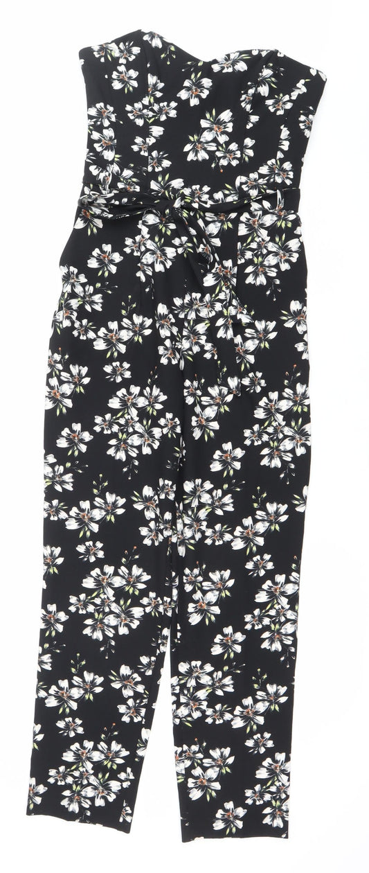 Miss Selfridge Womens Black Floral Sleeveless Jumpsuit Size 8