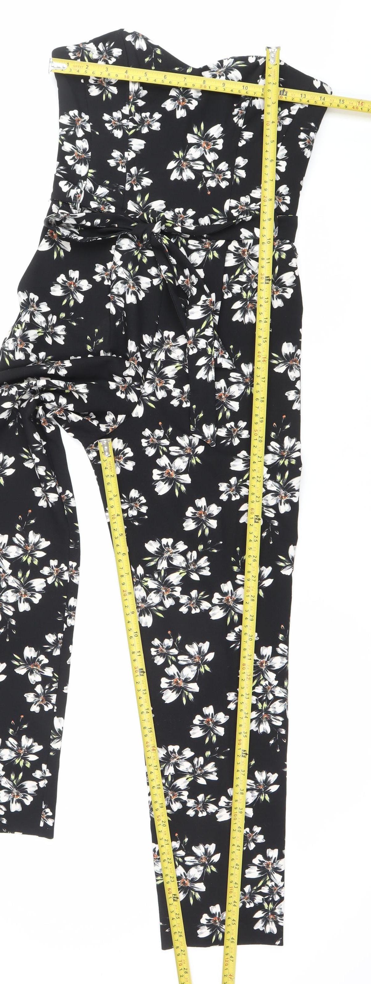 Miss Selfridge Womens Black Floral Sleeveless Jumpsuit Size 8