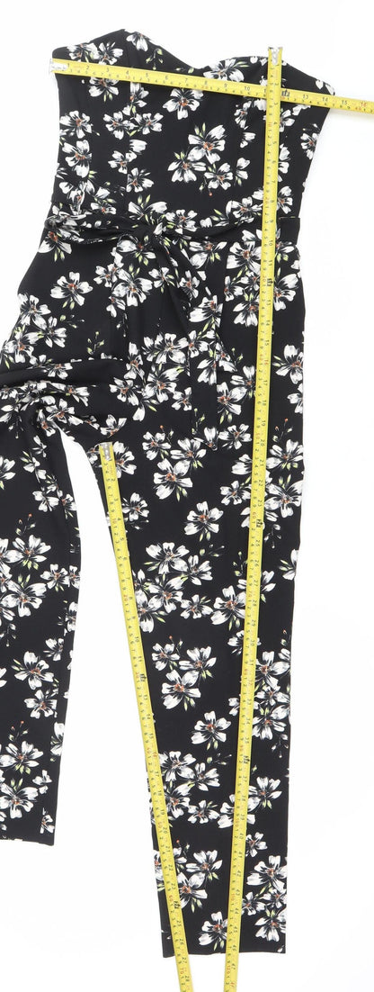 Miss Selfridge Womens Black Floral Sleeveless Jumpsuit Size 8