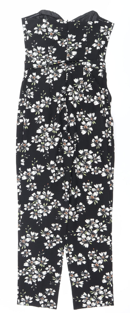 Miss Selfridge Womens Black Floral Sleeveless Jumpsuit Size 8