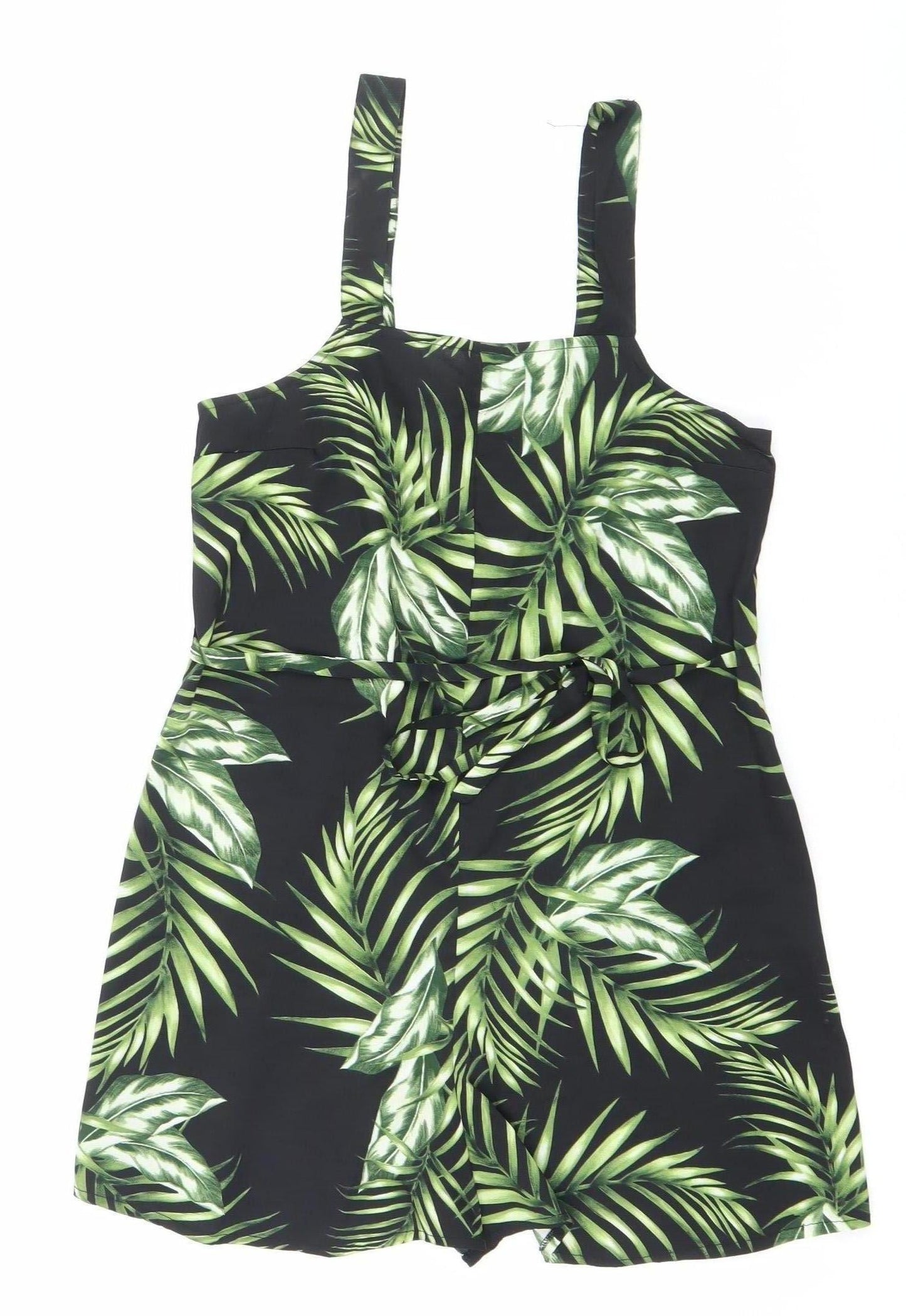 New Look Women’s Black Tropical Print Playsuit Size 6 Zip Summer Outfit