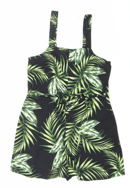 New Look Women’s Black Tropical Print Playsuit Size 6 Zip Summer Outfit