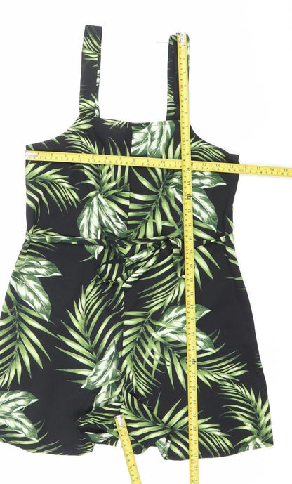 New Look Women’s Black Tropical Print Playsuit Size 6 Zip Summer Outfit