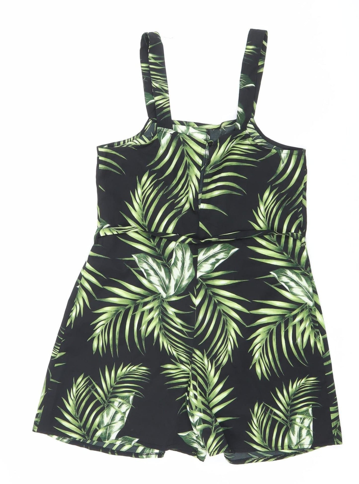 New Look Women’s Black Tropical Print Playsuit Size 6 Zip Summer Outfit