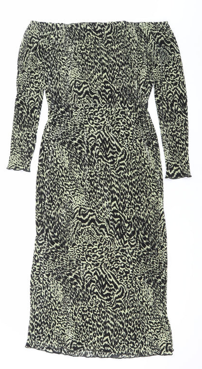 ASOS Women’s Green Black Leopard Print One Shoulder Bodycon Mini Dress UK 10