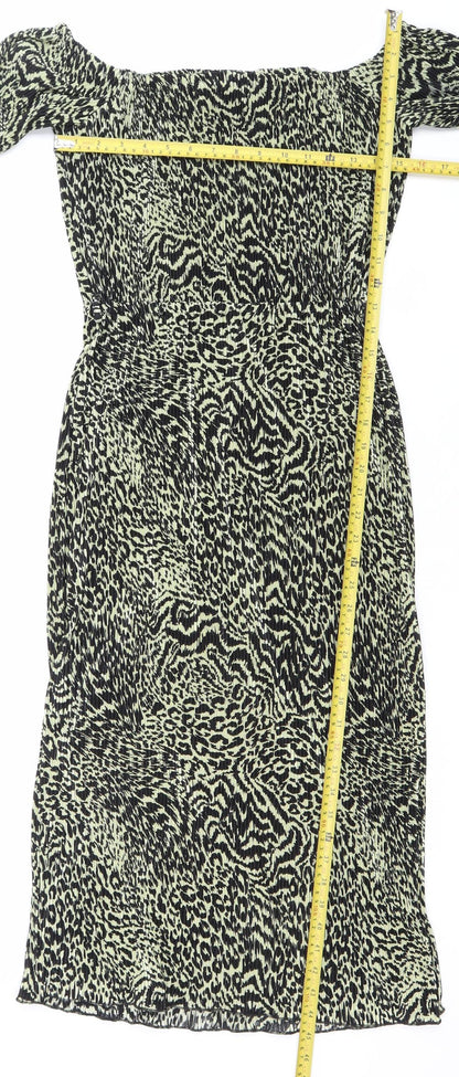 ASOS Women’s Green Black Leopard Print One Shoulder Bodycon Mini Dress UK 10