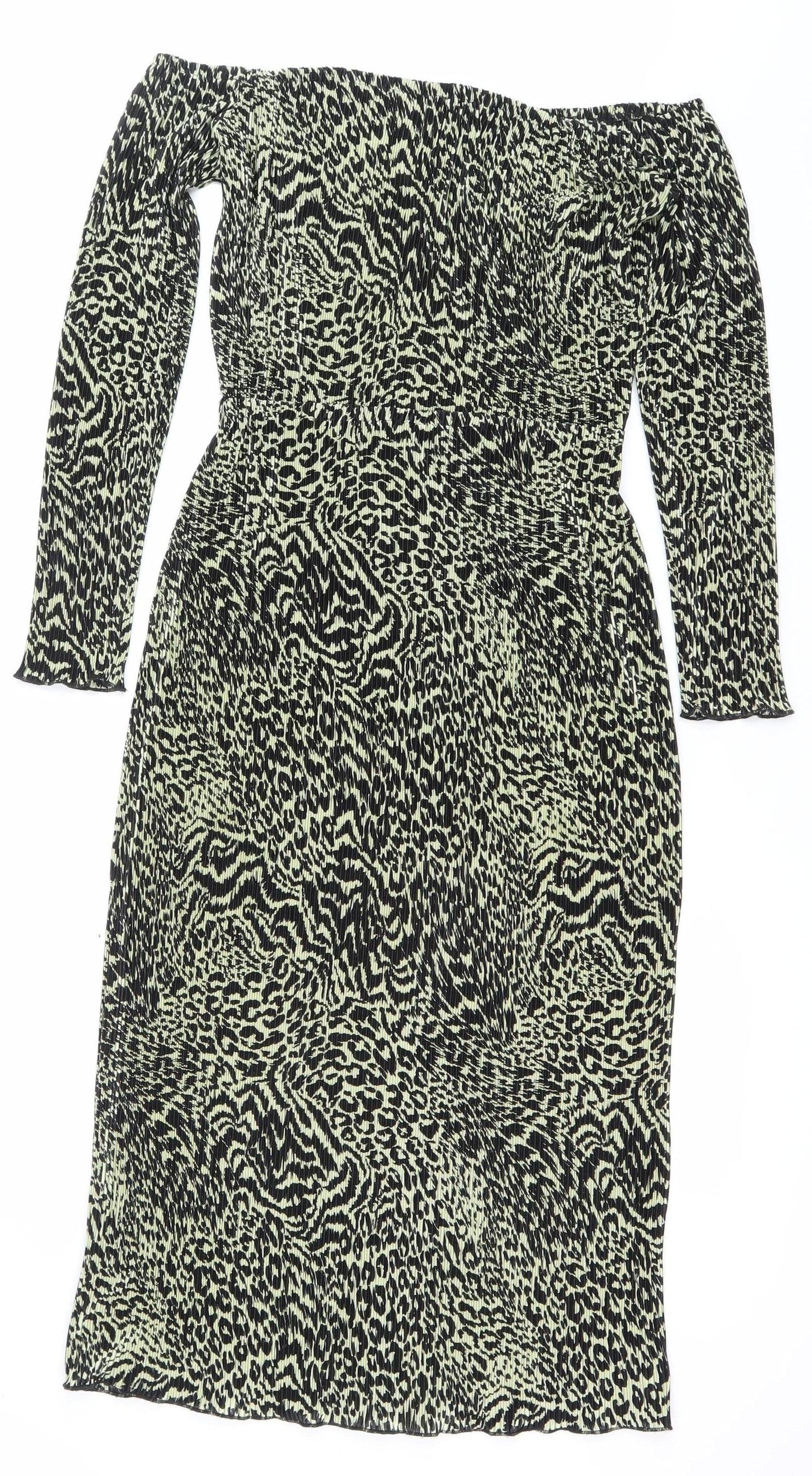 ASOS Women’s Green Black Leopard Print One Shoulder Bodycon Mini Dress UK 10