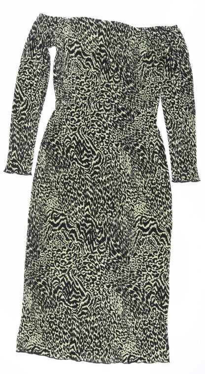 ASOS Women’s Green Black Leopard Print One Shoulder Bodycon Mini Dress UK 10