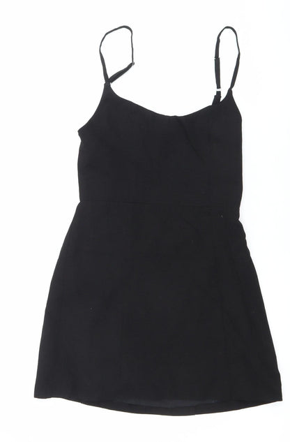 Zara Women Black Mini Slip Dress Size M Square Neck Sleeveless