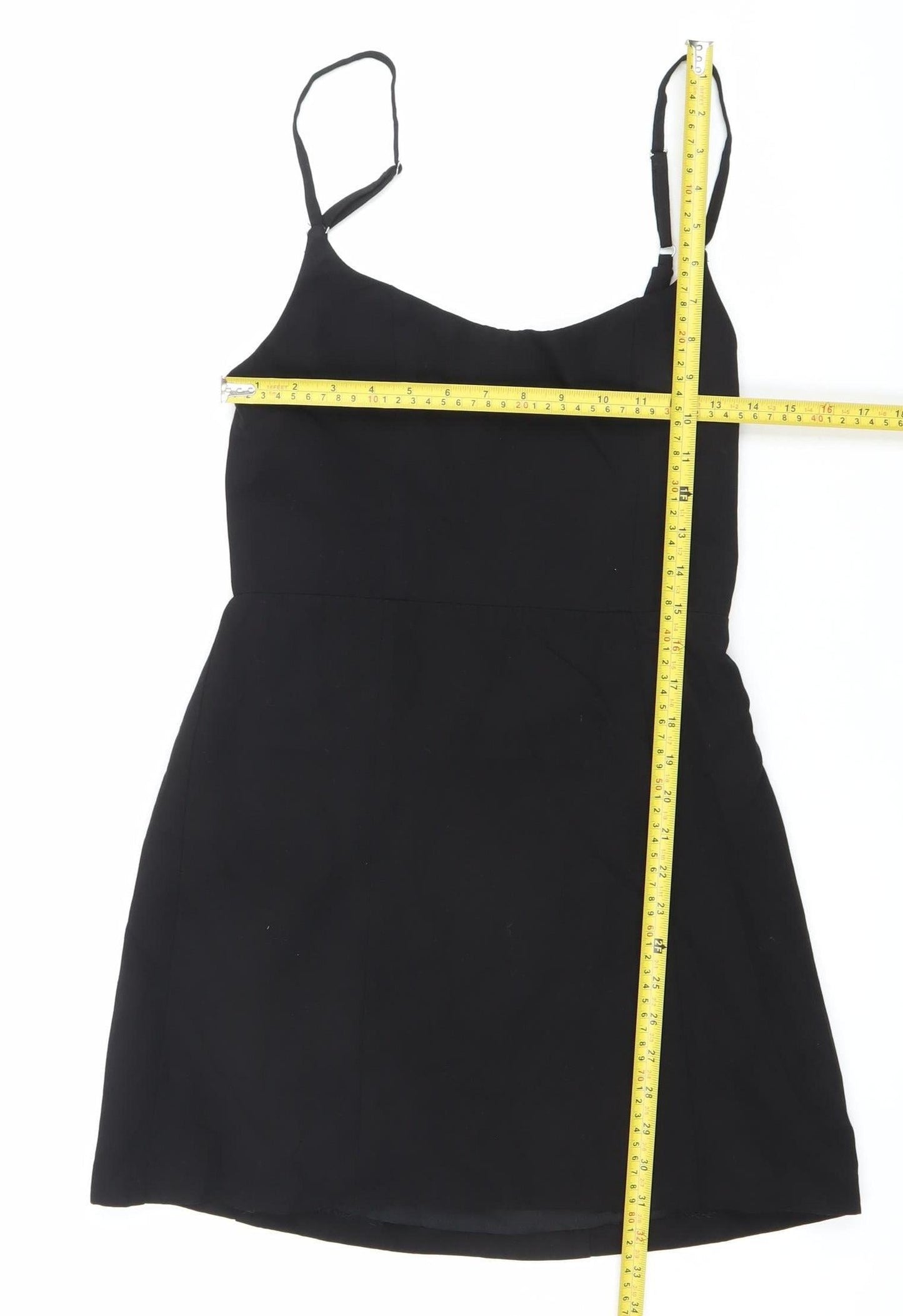 Zara Women Black Mini Slip Dress Size M Square Neck Sleeveless