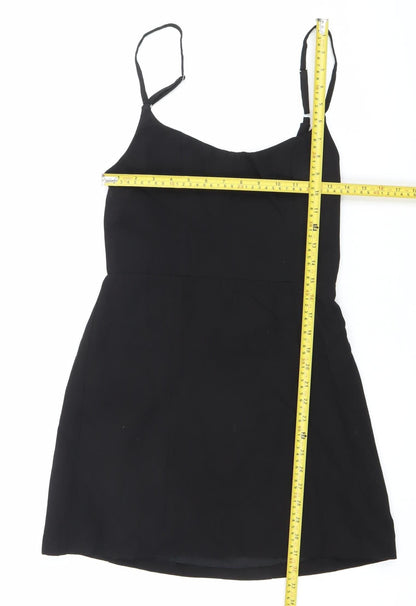 Zara Women Black Mini Slip Dress Size M Square Neck Sleeveless