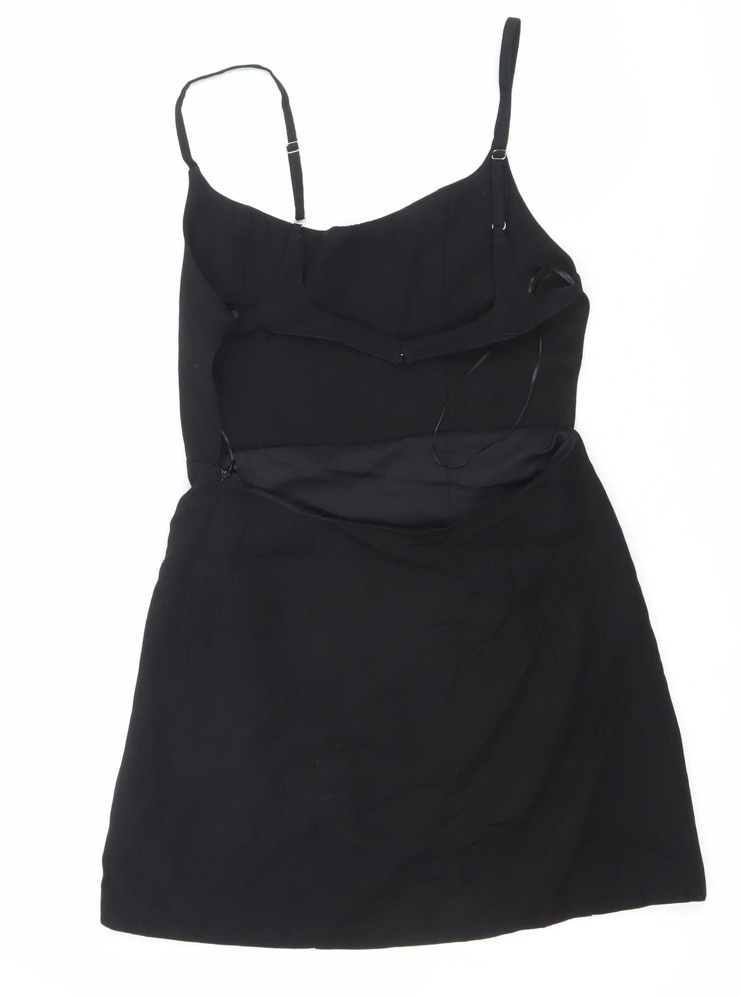 Zara Women Black Mini Slip Dress Size M Square Neck Sleeveless