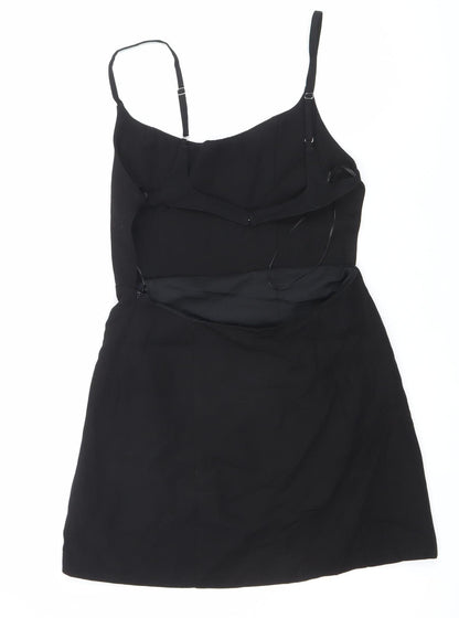 Zara Women Black Mini Slip Dress Size M Square Neck Sleeveless
