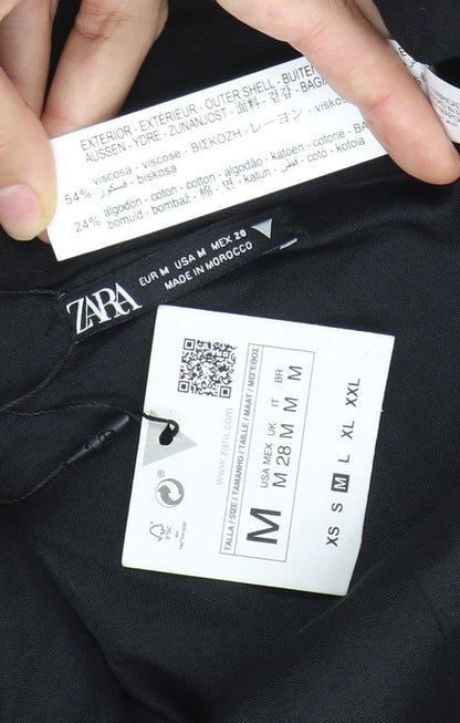 Zara Women Black Mini Slip Dress Size M Square Neck Sleeveless