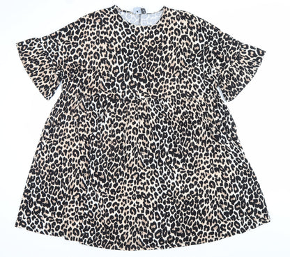 ASOS Women’s Beige Leopard Print Smock Dress Size 10 Cotton
