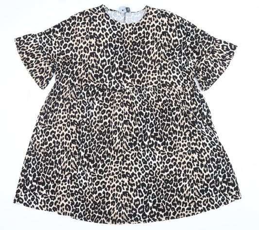 ASOS Women’s Beige Leopard Print Smock Dress Size 10 Cotton