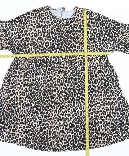ASOS Women’s Beige Leopard Print Smock Dress Size 10 Cotton