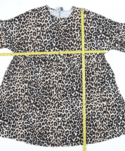 ASOS Women’s Beige Leopard Print Smock Dress Size 10 Cotton
