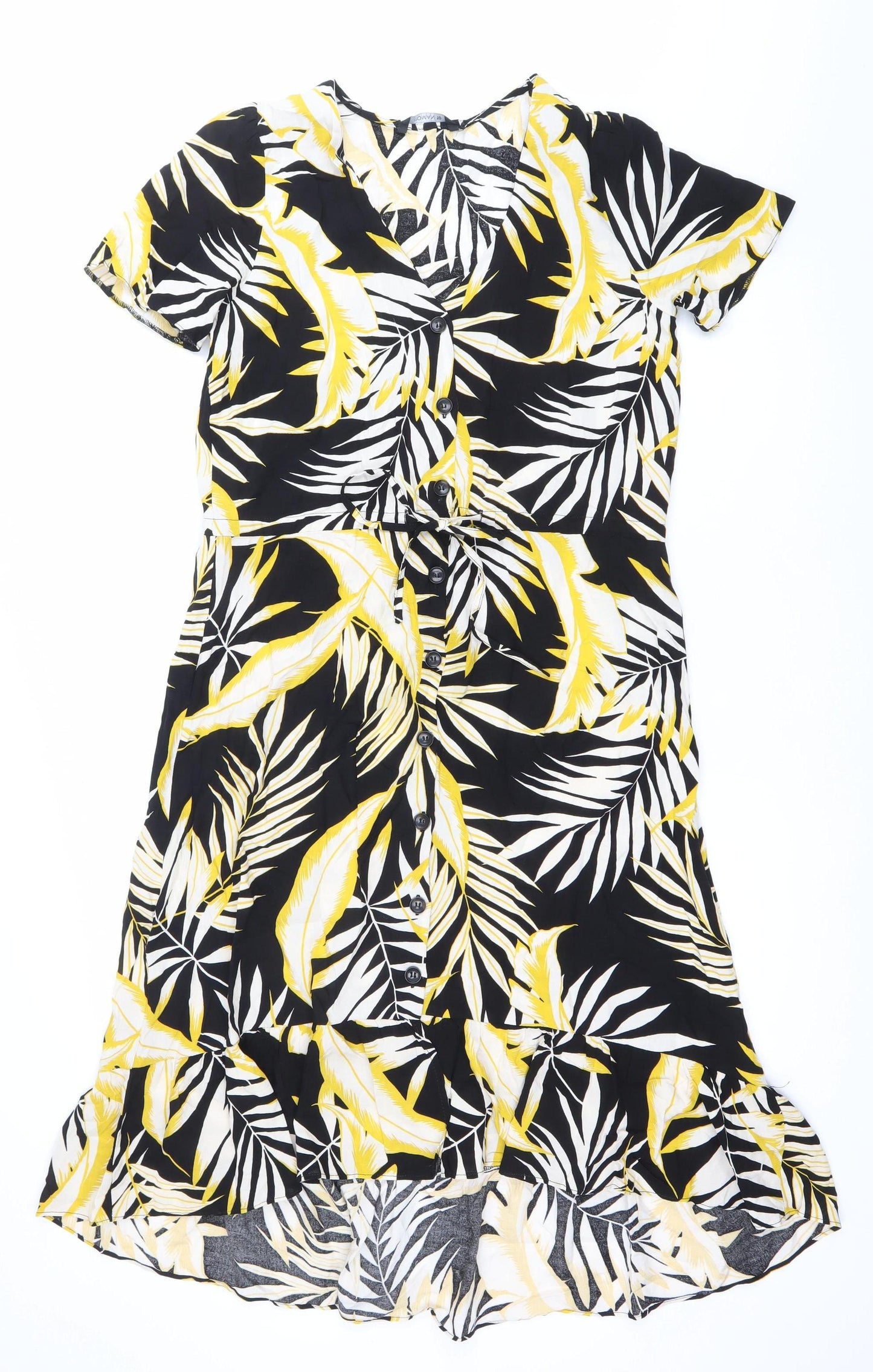 Roman Womens Black Yellow Tropical Shirt Dress Size 10 Viscose Summer