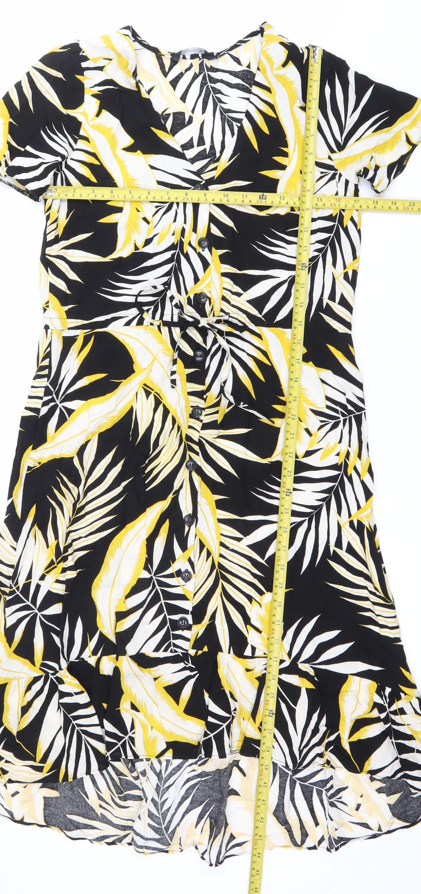 Roman Womens Black Yellow Tropical Shirt Dress Size 10 Viscose Summer