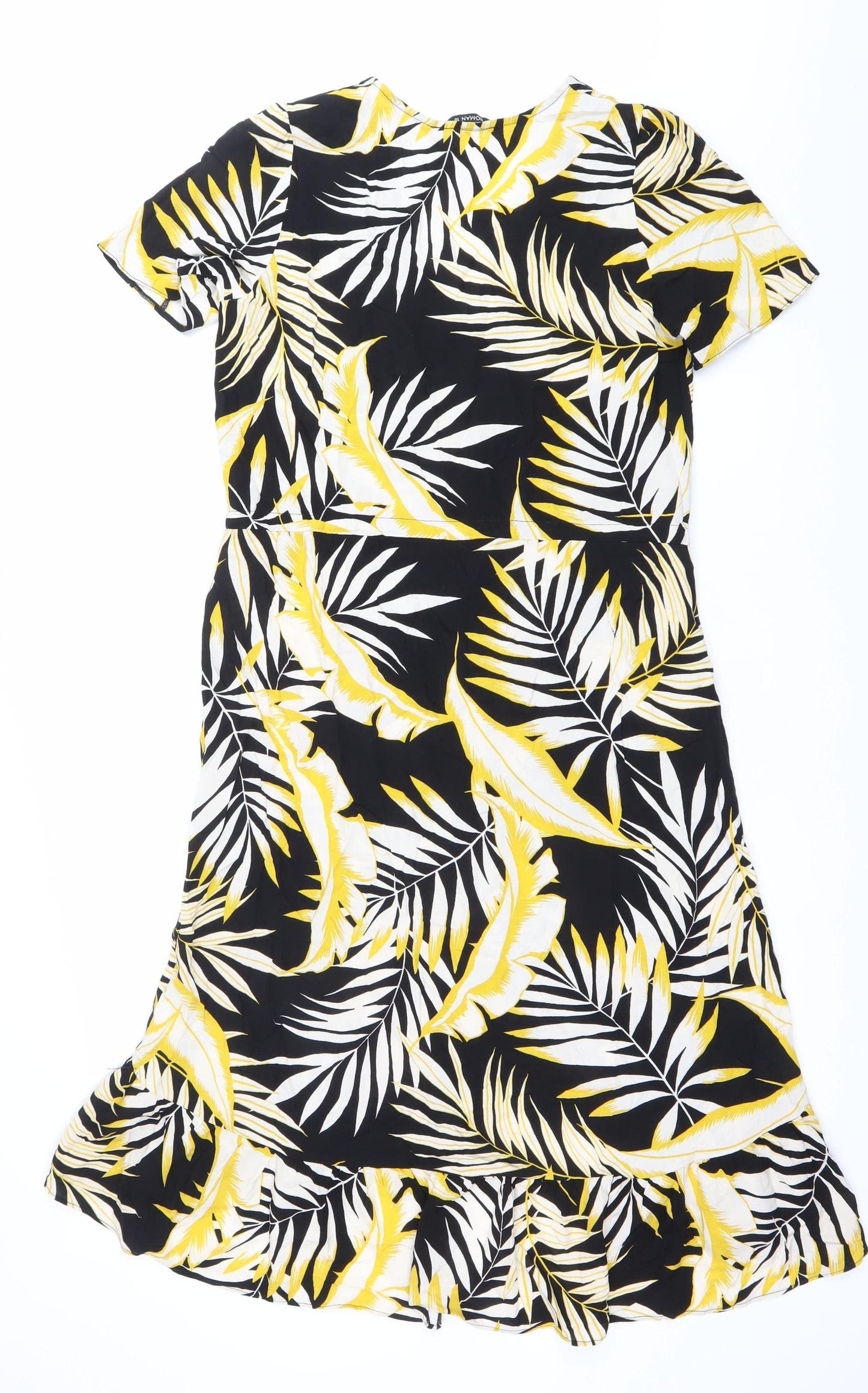 Roman Womens Black Yellow Tropical Shirt Dress Size 10 Viscose Summer